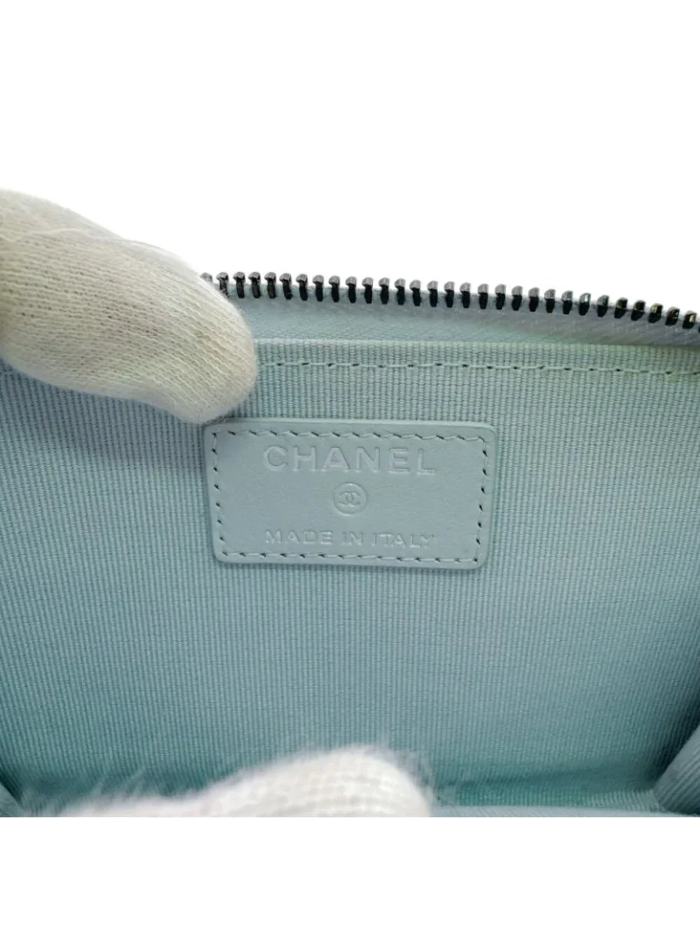 Chanel Quilted CC Logo Calfskin Leather Fragment Case Coin Purse Blue Wallet